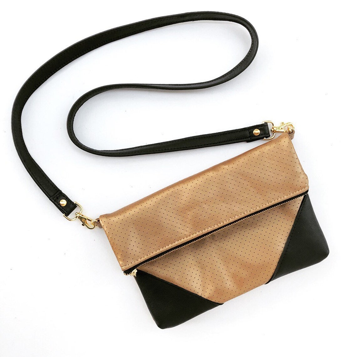 Black and Gold Leather Cross Body Gold Hipster Bag Leather Etsy