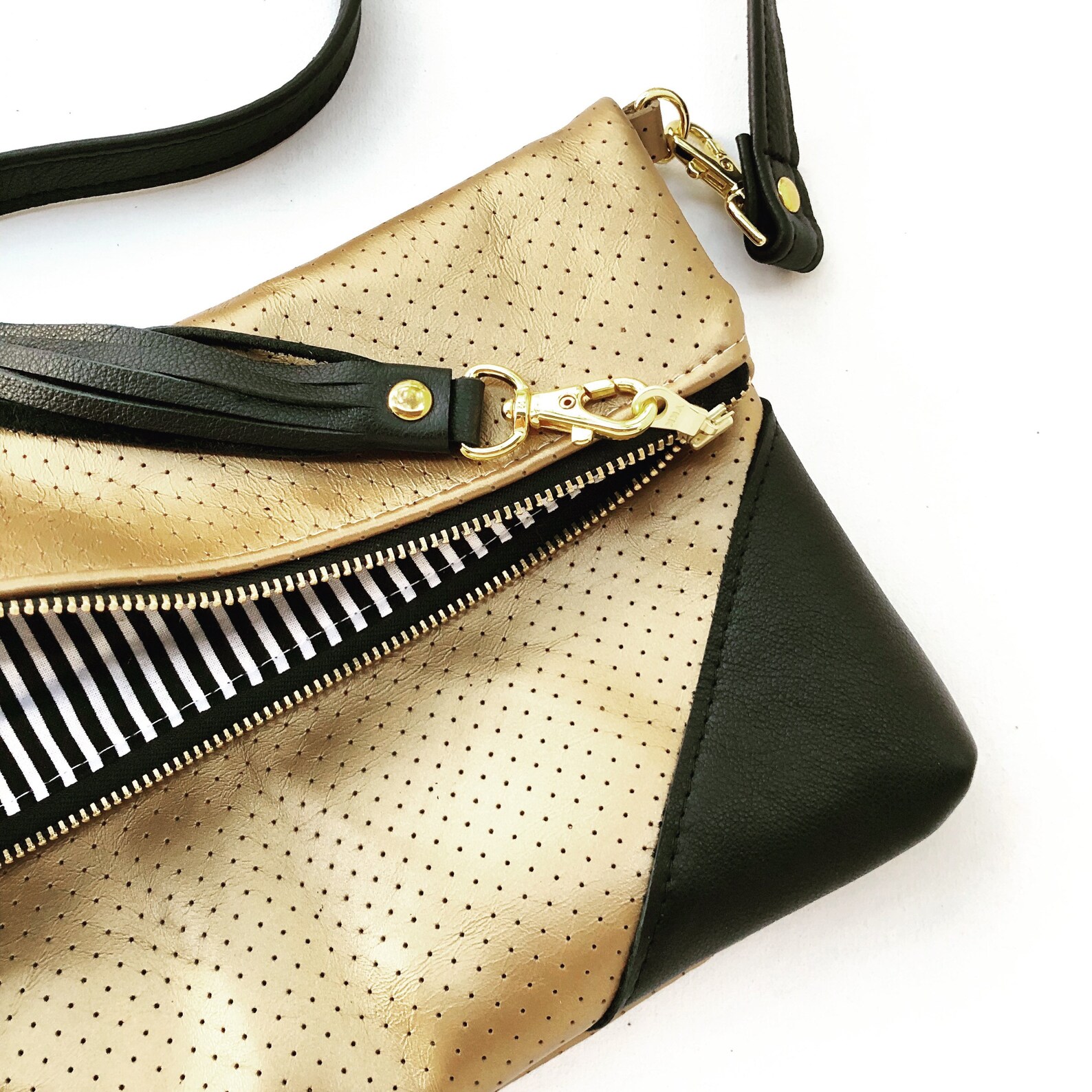 Black and Gold Leather Cross Body Gold Hipster Bag Leather Etsy