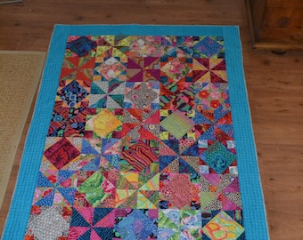 Colorful one person quilt, throw size