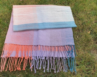 Handwoven shawl Pink purple and green