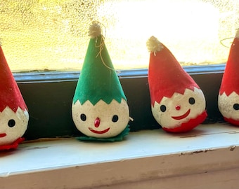 Sweet Set of Four Vintage Christmas Elf Ornaments