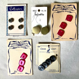 Set of Five Vintage Button Cards