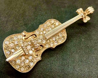 Vintage Violin Crystal Brooch
