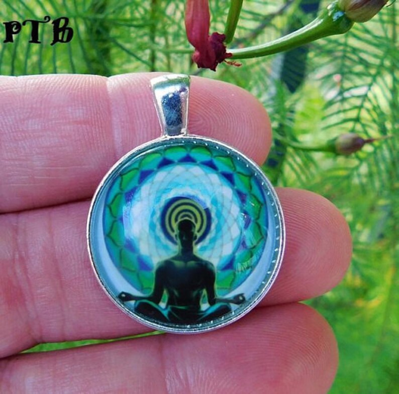 Meditation Mandala ~ Cabochon Tibetan Silver Glass 1 12 Pendant