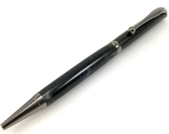 Acrylic Ballpoint Twist Pen - Black with Silver Swirl Accent