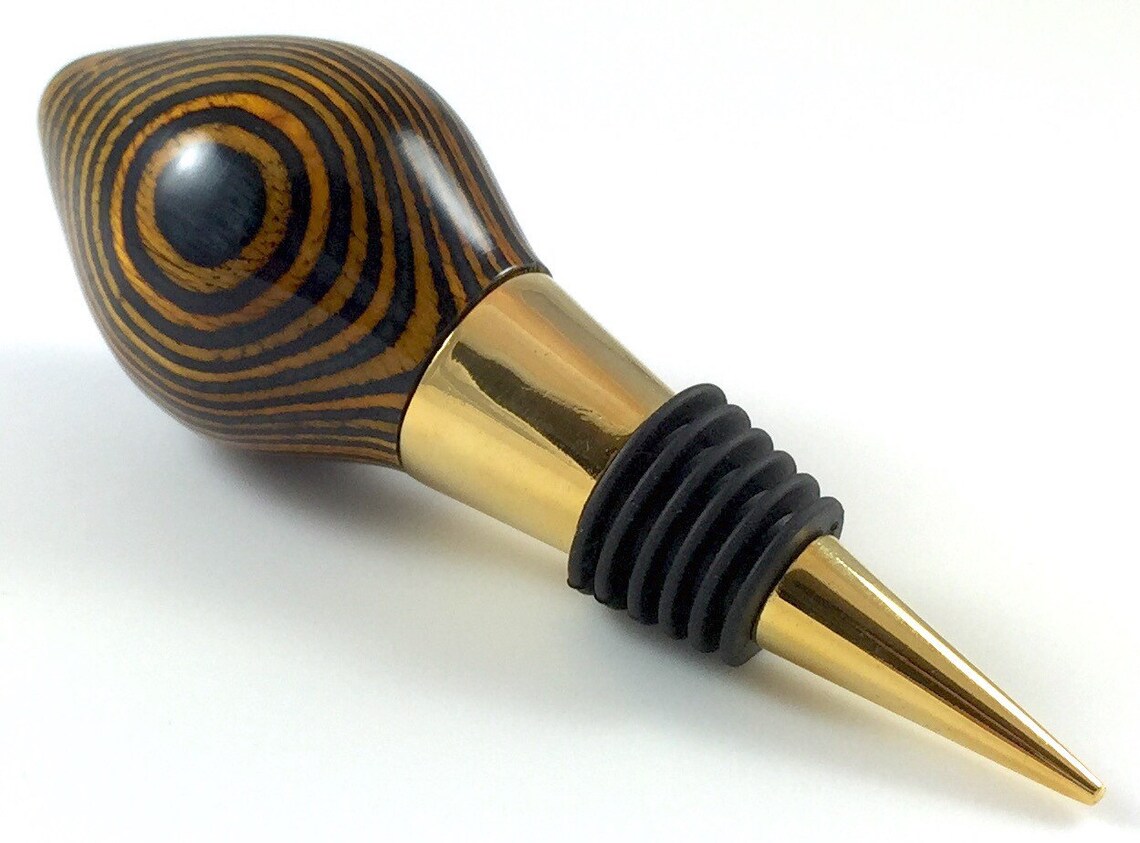 Bottle Stopper Blue and Yellow Striped Wood Etsy