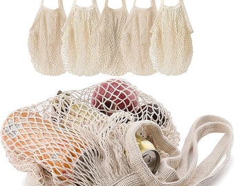 Long Straps, Organic Cotton Mesh Shopping Bag | French Market Bag | Farmers Market Bag | 100% Eco-Friendly Cotton