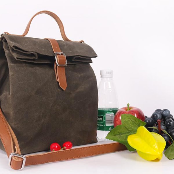 Waxed canvas lunch bag, snack bag, food bag, zero waste packaging, eco friendly bag