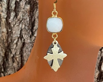 Dangle Gold & Gun Metal with White Onyx