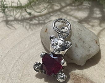 925 Teddy Bear & Ruby Heart Necklace