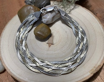 Braided Herringbone Italian 925 Sterling Silver Chain Bracelet