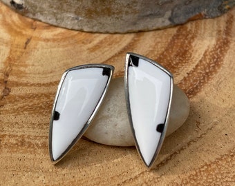 Retro Modern White Onyx Post Earrings