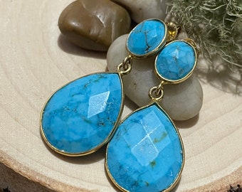 Post Dangle Earrings: Bright Blue Turquoise
