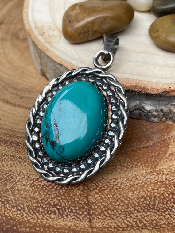 Signed Artisan Turquoise and Sterling Silver 925 P