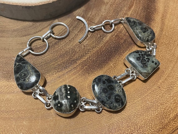 Multi-Shape Rainbow Jasper Sterling Silver Link B… - image 1