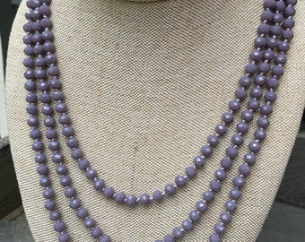 72" Lavender Crystal Knotted Beads Necklace