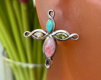 Twisted Cross Gemstone Earrings in 925