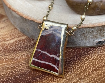 Gold Electroplated Red Jasper on Beaded Rosary Chain