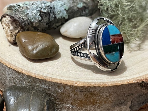 Carolyn Pollack Vintage Western Inlaid Stone Ring… - image 3