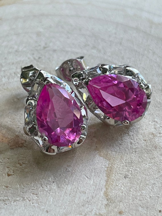 Bright Pink Topaz Sterling Stud Earrings
