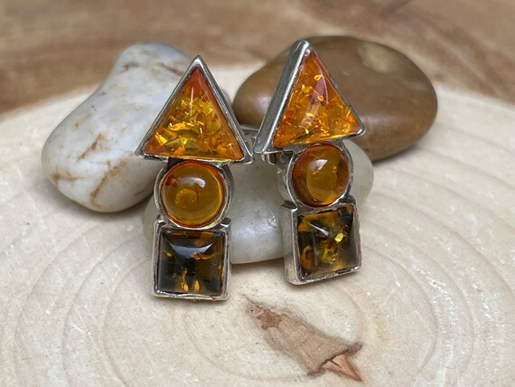 Amber Triangle Circle Square Post Stud Earrings - image 7