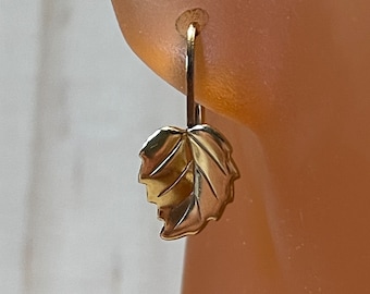 Yellow Gold Filled Leverback Leaf Earrings