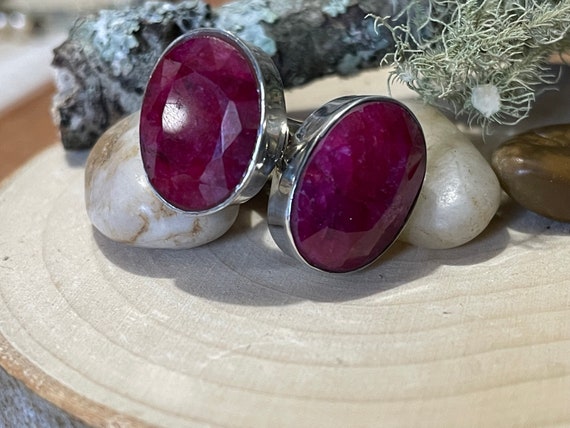 Large Natural Ruby Cufflinks in Sterling Silver - image 3