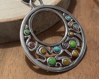 BARSE Vintage Semi-Precious Circle Pendant