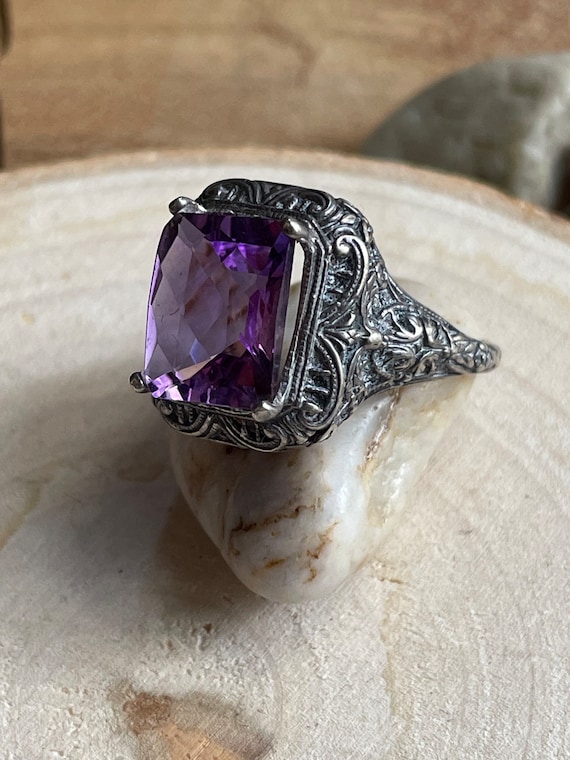 925 Art Deco Amethyst Vintage Ring (s. 8)