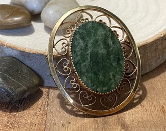 Catamore Vintage Brooch with Jade and Gold