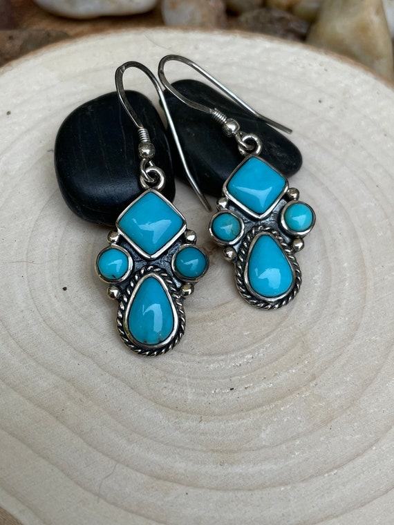 Bright Blue Turquoise Sterling Earrings