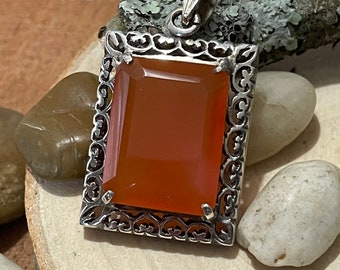 Carnelian Emerald Cut 925 Pendant