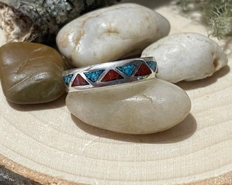 Zuni Native Infinity Inlaid Stone Ring 925 (s. 6 1/4)