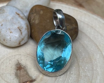 Vintage Baby Blue Glass in Sterling Silver Pendant