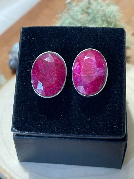 Large Natural Ruby Cufflinks in Sterling Silver