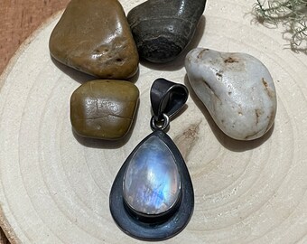 Darkened 925 Moonstone Teardrop Pendant