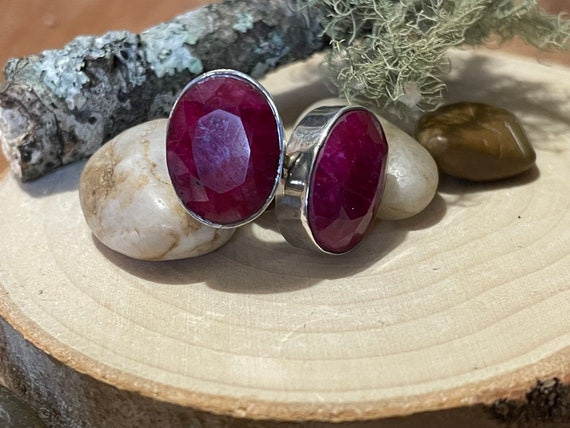 Large Natural Ruby Cufflinks in Sterling Silver - image 2