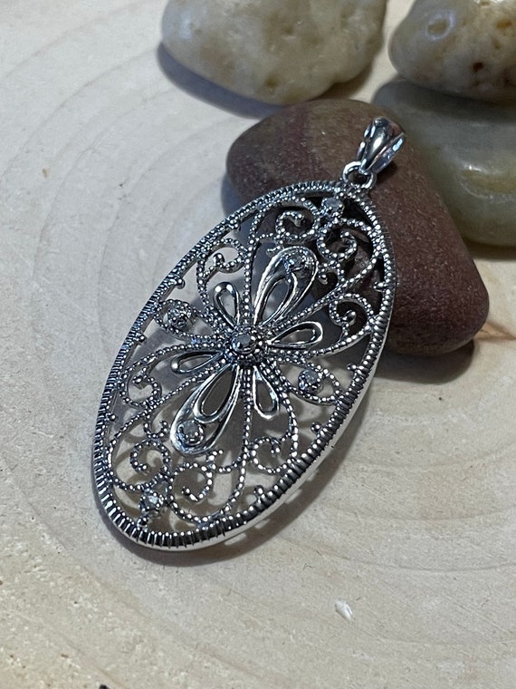 Diamond Filigree Sterling Silver Pendant