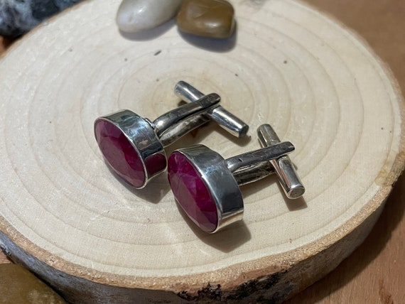 Large Natural Ruby Cufflinks in Sterling Silver - image 4