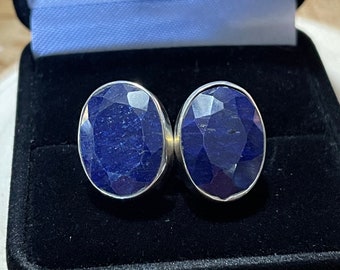 Oval Cut Mens Sapphire Cufflinks in Sterling Silver