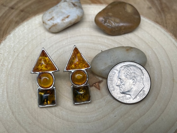 Amber Triangle Circle Square Post Stud Earrings - image 4