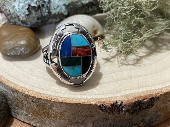 Carolyn Pollack Vintage Western Inlaid Stone Ring… - image 1