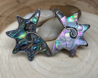 Vintage Mexico Silver Abalone Seashell Twist Back Earrings