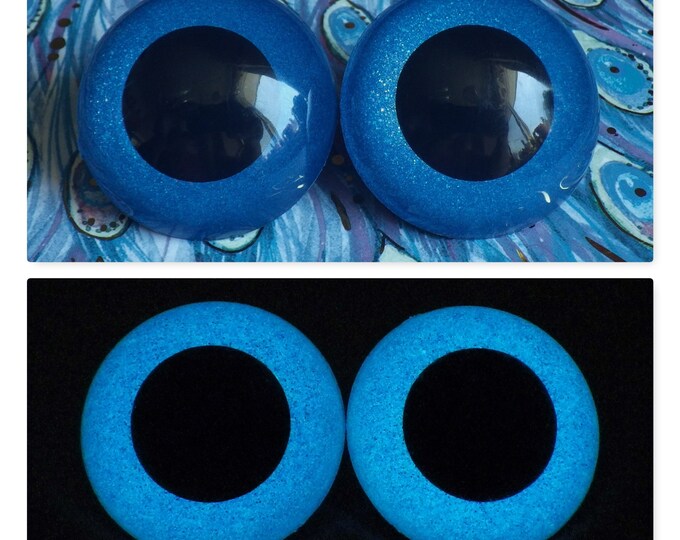 40mm Glow in the Dark Safety Eyes Blue Glitter Safety Eyes Etsy