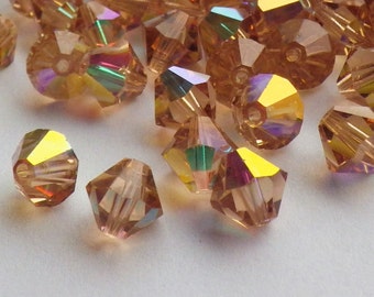 Vintage Swarovski Crystal Beads, 6mm Topaz With Aurore Boreale Finish, Article 5301, 25 Vintage Crystal Beads