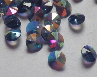 20 Vintage Swarovski Crystal Beads, 6mm Montana Blue With Aurore Boreale Finish, Article 21/6200, Blue Crystal Beads