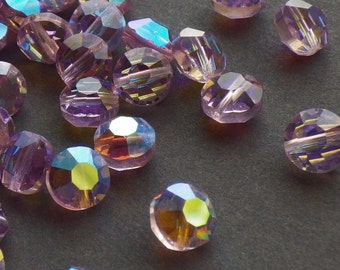 20 Vintage Swarovski Crystal Beads, 6mm Light Amethyst With Aurore Boreale Finish, Article 335 Also Known As 5100, Purple Crystal Beads