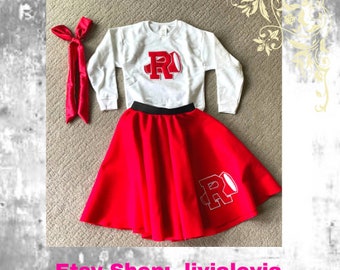 1950s Cheerleading Costume, Red and White Cheerleading Outfit, Cheerleading Costume, Circle Skirt