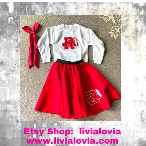 1950s Cheerleading Costume, Red and White Cheerleading Outfit, Cheerleading Costume, Circle Skirt