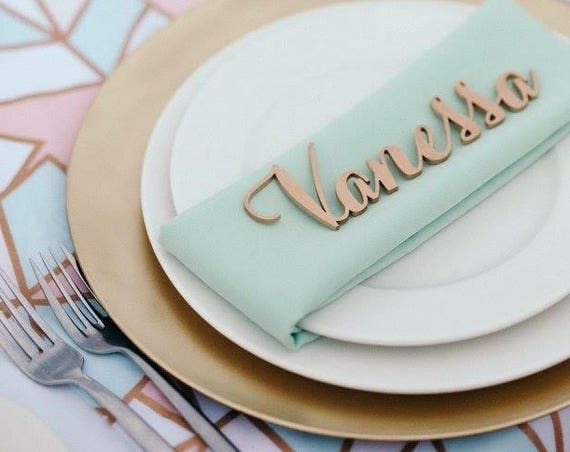 Laser cut wood names Custom Laser cut Name Signs Wedding place cards Laser cut wood signs Place setting signs